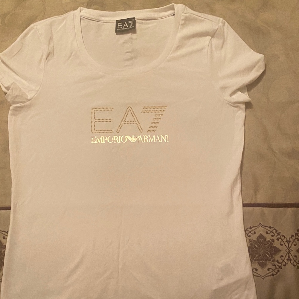 Emporio Armani EA7 White Tee with Gold Logo brand new no tags